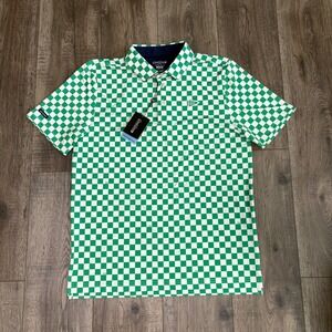 Good Good Golf Mens Structured Polo Shirt Green White Checkered Medium NWT